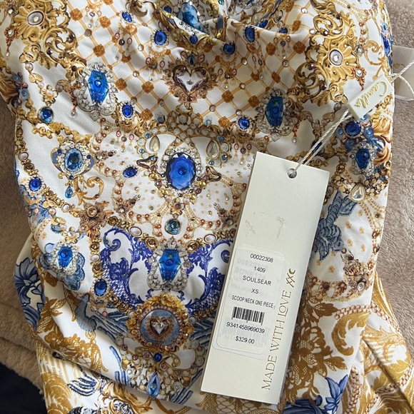 NWT $329 Camilla Blue Gold One Piece Swimsuit Size XS scoop Neck Soulsear - Picture 13 of 13